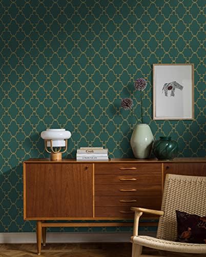Timeet Modern Wallpaper Peel and Stick Geometric Gold and Green Contact Paper 17.7"x393.7" Removable Self Adhesive Wallpaper for Bedroom Living Room Wall Decor Vinyl - Image 6