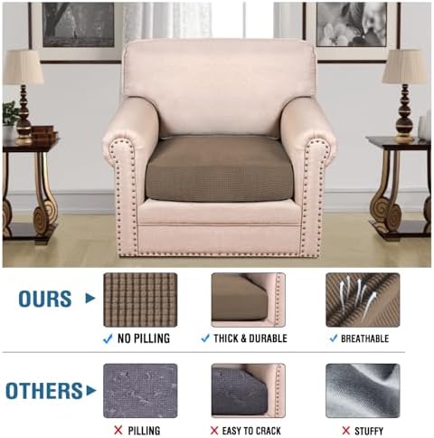 H.VERSAILTEX Super Stretch Individual Seat Cushion Covers Sofa Covers Couch Cushion Covers Slipcover Sets Thick Jacquard Textured Twill Fabric (1 Piece Chair Cushion Cover, Macchiato) - Image 2