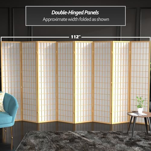 Red Lantern 6 ft. Tall Window Pane Shoji Screen - Natural - 8 Panels - Image 5