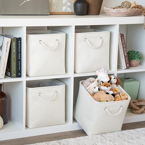 OrganiHaus 11x11 Cube Storage Bins, 4-Pack Fabric Cubes, Rope Handles - Image 3