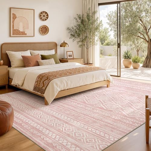 Nakagishi Area Rug Living Room Rugs: 5x7 Large Soft Machine Washable Boho Moroccan FarmNeutral Stain Resistant Indoor Floor Carpet for Bedroom Under Dining Table Home Office Decor-Pink - Image 6