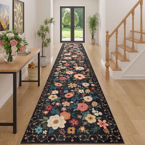 DUKINO 3x16 Runner Rug for Hallway, Non Slip Long Washable Rug, Black by DUKINO
