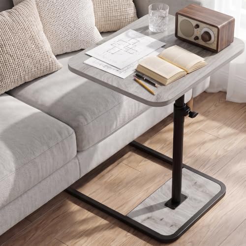 GOYLSER Large C Shaped End Table for Couch, Height Adjustable Living Room Rotating Couch Tray Tables Sofa Table Tv Trays for Bedroom, Swivel Wooden Side Table for Small Space, Grey by GOYLSER