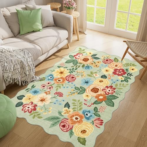 DUKINO 4x6 Area Rug, Non Slip Floral Washable Rug for Living Room, Green - Image 5