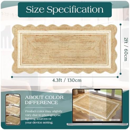Front Door Mat - 2x4.3 Neutral Farmhouse Scalloped Small Runner Rug - Image 2