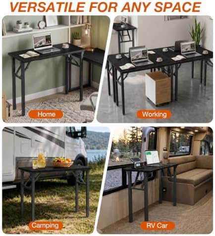 XBurmo Folding Desk Foldable Table, No Assembly 35.8" Foldable Desk Space-Saving Workstation for Small Space, Computer Table, Flat Storage for Home Office, Bedroom, Dorm, Study Room, Dark Oak - Image 7