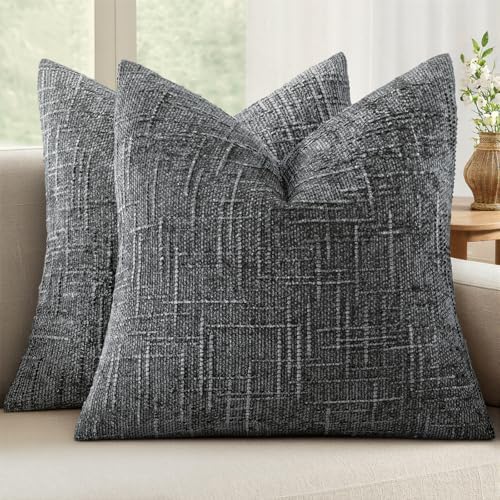 MIULEE Chenille Textured Throw Pillow Covers Dark Grey 20x20 Set of 2 by MIULEE