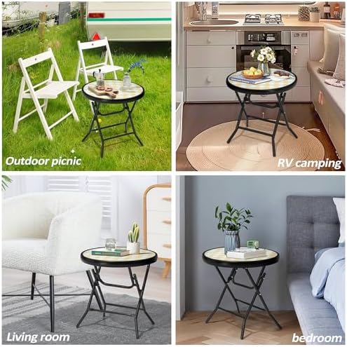 Foldable Side Table with Tempered Glass Top, 2 Pack Yellow - Image 4
