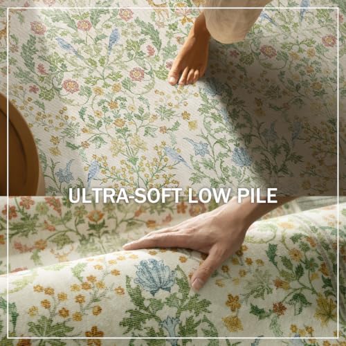 Washable Area Rugs for Living Room: 9x12 Bedroom Rug Boho Vintage Stain Resistant Non Slip Low Pile Lightweight Soft Carpets for Dining Room Kitchen Nursery Kids Room Farmhouse Living Room - Image 4