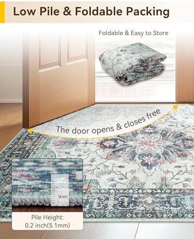 RELEANY Washable Area Rug, Runner 2'6"x5', Teal Green/White/Navy - Image 6