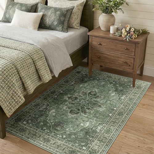 RELEANY Washable Area Rug, 3'x5', Green/Dark Green/Gray by RELEANY