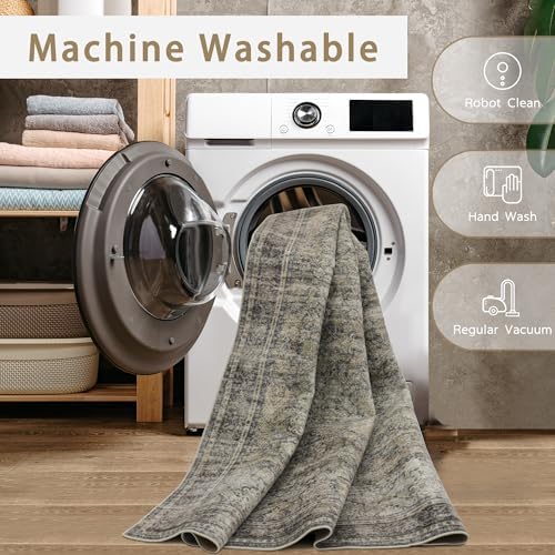 Green Brown 8x10 Washable Area Rugs for Living Room,Bedroom,Dining Room - Image 4