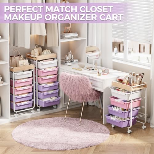 SYKIARIOL Rolling Storage Utility Cart with 5 Drawers,Purple - Image 5
