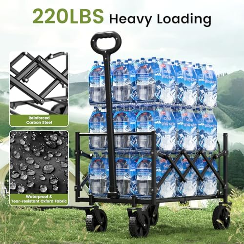 Blomoba 220 lbs Folding Wagon Cart with Wheels & Adjustable Handle, Black - Image 3
