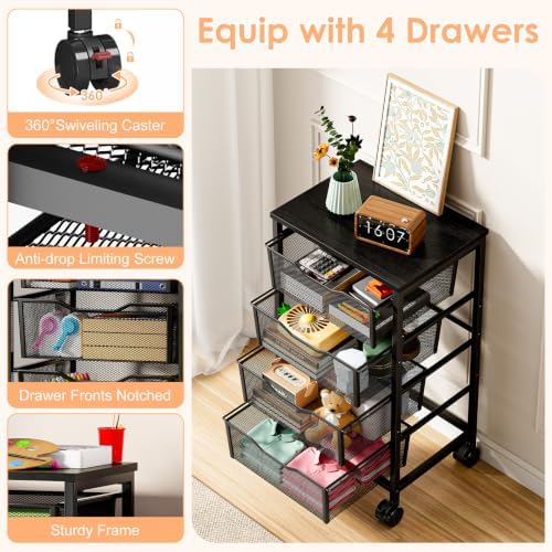 Hongtamoya Rolling Cart with Drawers, Storage Cart with Wheels, Black - Image 4