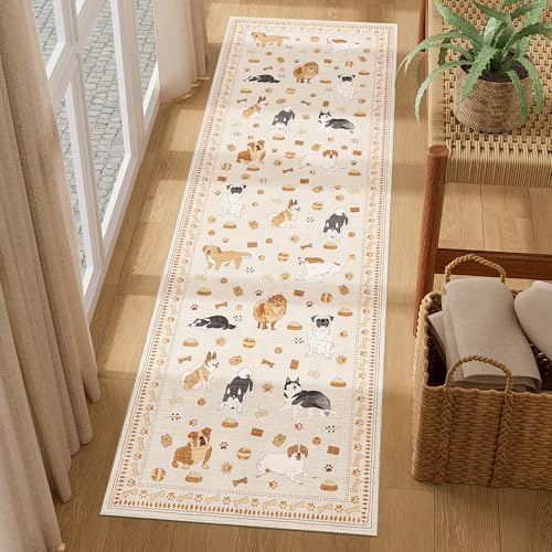 DUKINO 2x6 Kitchen Runner Rug, Washable Soft Non Slip Dog Rug, Beige Yellow - Image 5