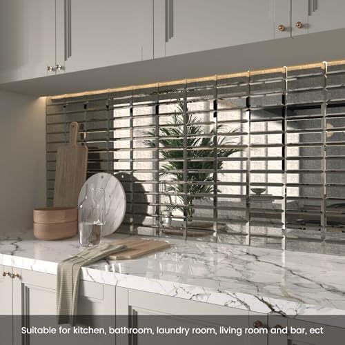 Peel and Stick Mirror Tile Backsplash Dark Antique - Image 2