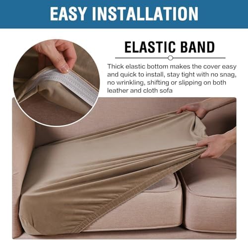 H.VERSAILTEX Velvet Stretch Couch Cushion Cover Plush Cushion Slipcover for Chair Loveseat Sofa Cushion Furniture Protector Seat Cushion Sofa Cover (3 Piece Sofa Cushion Covers, Camel) - Image 4