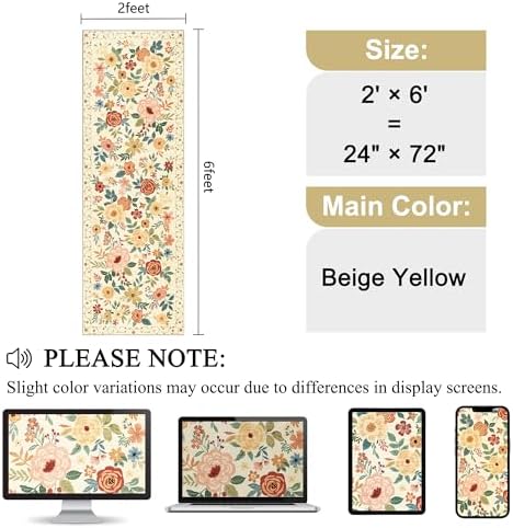 DUKINO 2x6 Hallway Runner Rug, Washable Kitchen Rugs Non Slip, Beige Yellow - Image 2