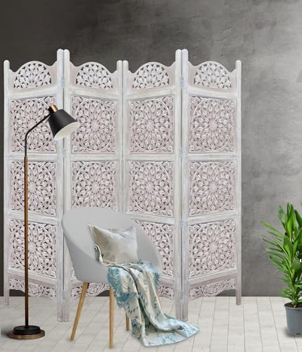 COTTON CRAFT Room Divider Wood Screen - Hand Carved Folding 4 Panels 72x80 - Image 3
