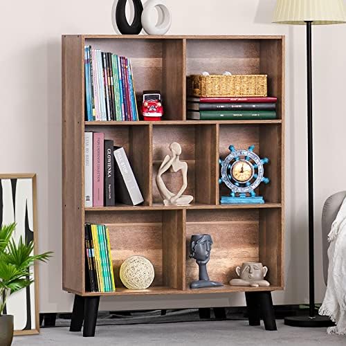 LEYAOYAO Cube Bookshelf, Mid-Century Modern Book Shelf with Legs, Oak - Image 2