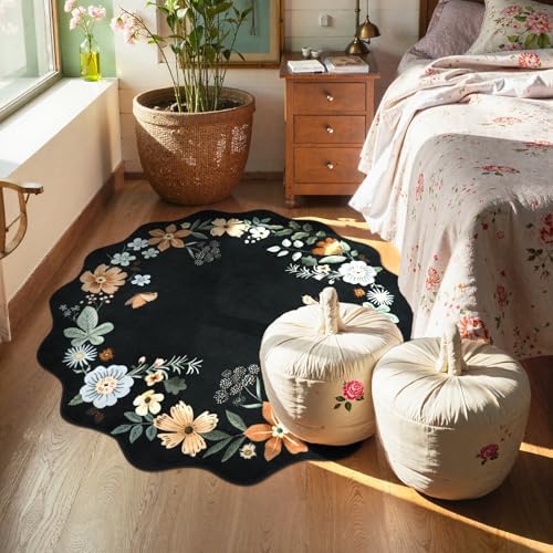 Lahome Floral Round Circle Rugs, Washable Small Round Rug 3ft Non-Slip - Image 3