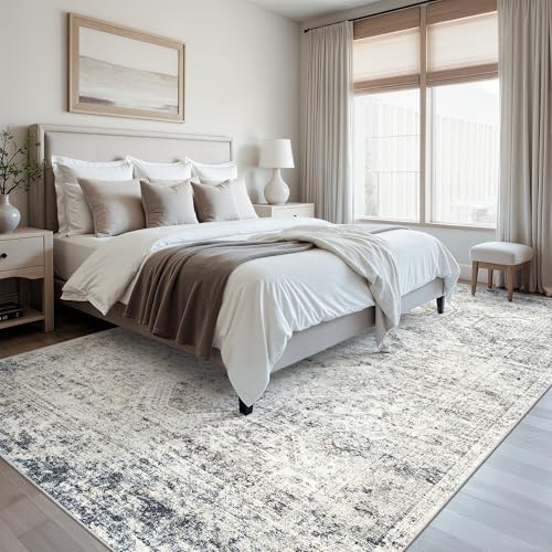 Soalmost 7x10 Area Rug for Living Room Washable Rugs Non-Slip Blue/Ivory - Image 3
