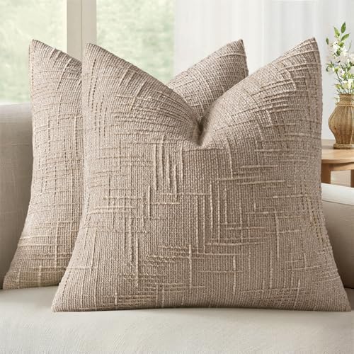 MIULEE Chenille Textured Euro Throw Pillow Covers Oatmeal 24x24 Set of 2 by MIULEE