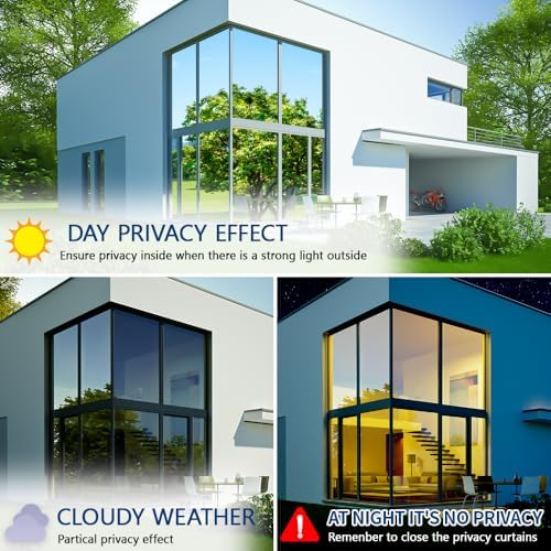 Bloss One Way Privacy Window Film Privacy Film for Glass Windows One Way Mirror Window Film for House Window Tint Heat Blocking Anti UV Reflective Windows Films for Home/Office,23.6" x 118"Silver - Image 2