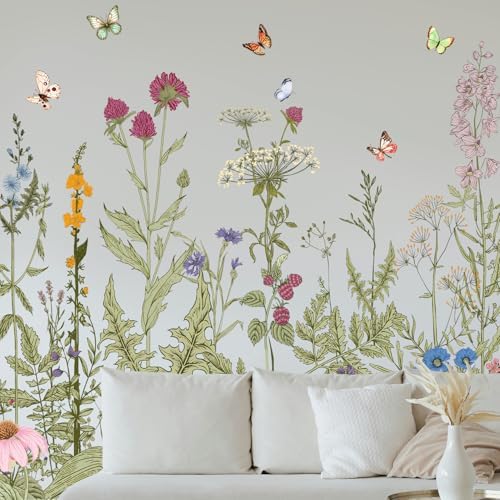 Poppy Flower Wall Stickers Bird Butterfly Wall Decor Decals Peel and Stick Floral Wall Home Glass Window Art Decor for Bedroom Living Room Offices Home Decoration by Unknown