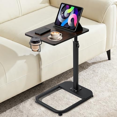 facka Adjustable TV Tray Table with Rounded Metal Corners, C-Shaped Snack Table for Couch, Sofa, Bed or Chair, Small Space Side Table for Eating, Dinner, or Laptop Use by Facka