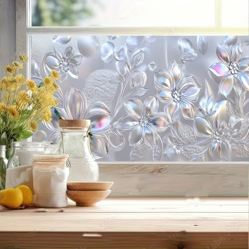 BlissYard Rainbow Sliver Flowers Privacy Window Film 39.3x17.7 Inch PVC - Image 3