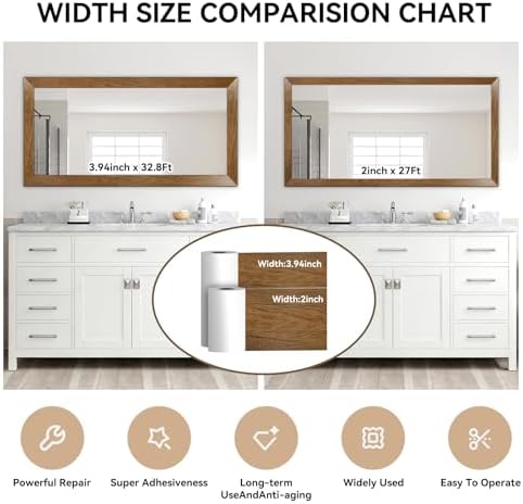 DESOMINOR 32FT Peel &Stick Wood Grain Wallpaper Border Removable Waterproof Bathroom Mirror Frame Sticker (Brown, 3.93Inch X 32.8Ft) - Image 2