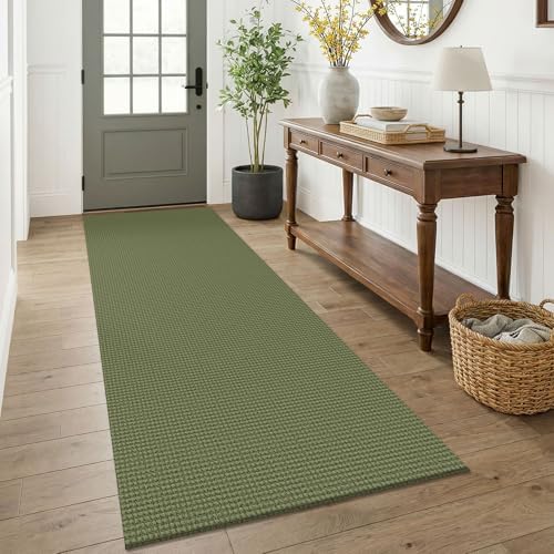 KOZYFLY Woven 3x7 Washable Kitchen Runner Rug, Non Slip Wide Runners for Hallway, Cotton Entryway Runner, Braided Floor Carpet for Entry, Kitchen, Bedside, Hall, Olive Green/Earthy Green by KOZYFLY