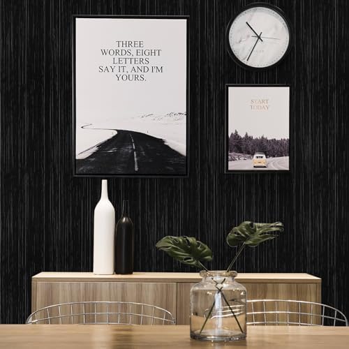 Black Grasscloth Peel and Stick Wallpaper Texture Contact Paper A Set of 15.7" X 480" Self-Adhesive Linen Removable Wallpaper Cabinets Counter Top Liners - Image 3