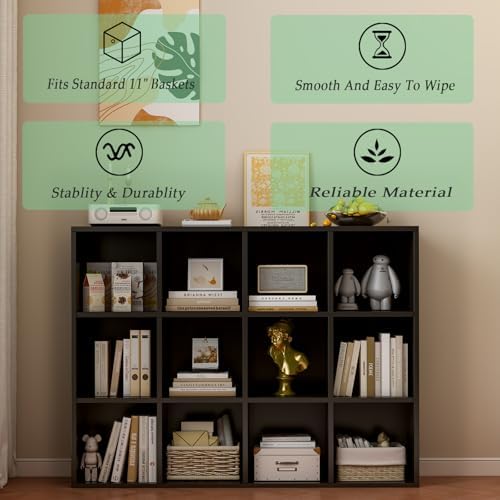 OSCHF 12-Cube Storage Shelf Bookcase, Black - Image 4