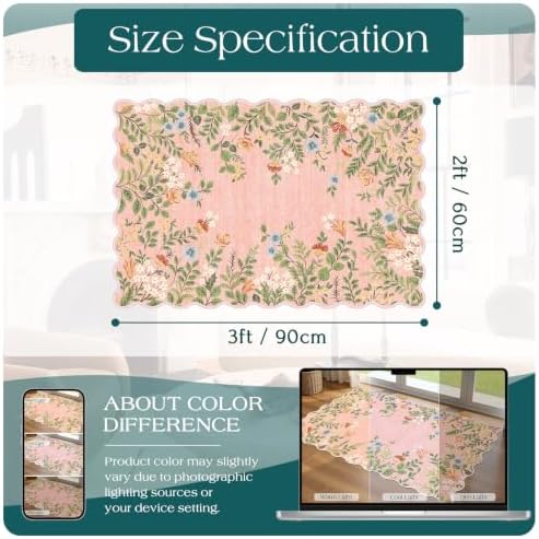 Front Door Mat Indoor Outside Entrance - 2x3 Ft Pink Floral Rug - Image 2