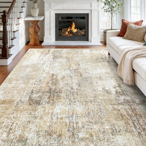RELEANY Washable 8'x10' Abstract Area Rug for Living Room Neutral Brown by RELEANY