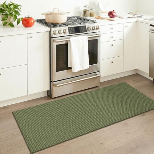 KOZYFLY Woven 2x5 Entry Runner Rug, Washable Runners for Entryway, Non Slip Hallway Rug, Small Throw Carpet Runner for Kitchen, Bedside, Hall, Bathroom, Olive Green/Earthy Green - Image 3