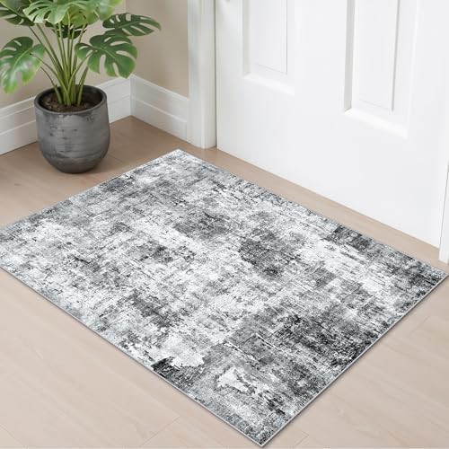 2x3 Washable Non-Slip Area Rug - Soft Low Pile Throw Rug for Kitchen Entryway Bedroom - Modern Indoor Door Mat with Rubber Backing (Grey, 2x3) by ZHXXUJ