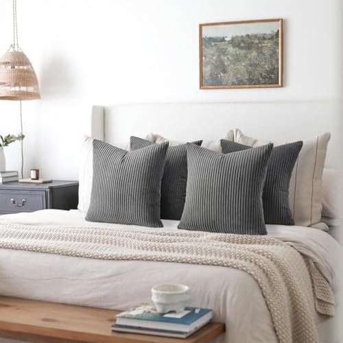 Topfinel Decorative Grey Throw Pillow Covers Cushion Cases, Set of 4 Soft Velvet Modern Double-Sided Designs, Mix and Match for Home Decor, Pillow Inserts Not Included (18x18 inch) - Image 6