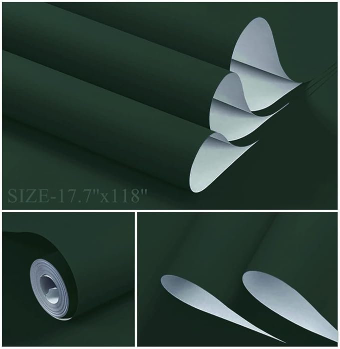 Dimoon 394''x17.7'' Dark Green Peel and Stick Wallpaper Contact Paper Modern Self Adhesive Wall Paper Removable Renter Friendly Textured Solid Color Cabinet Vinyl Roll (394''x17.7'',Emerald Dark) - Image 2