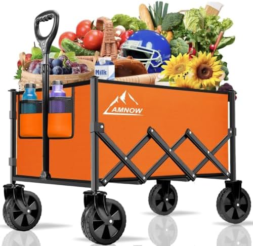 AMNOW 100L Collapsible Wagon Cart with All Terrain Wheels, 350LBS, Orange by AMNOW
