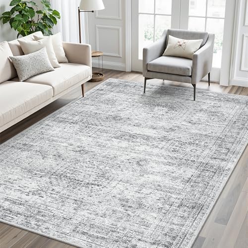 Soalmost 5x7 Area Rugs Grey Low Pile Washable Trendy Faded Style Rug - Image 3
