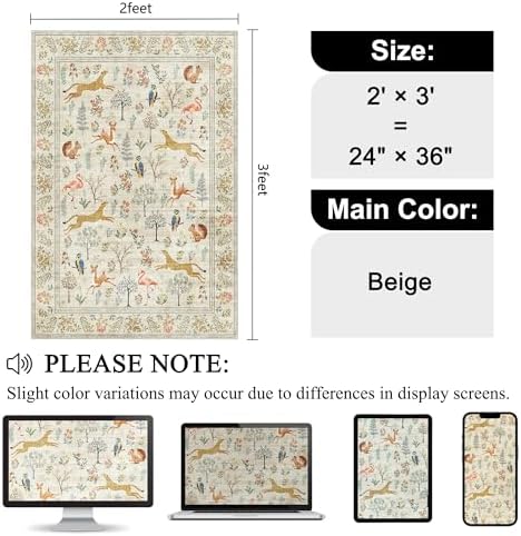 DUKINO 2x3 Entryway Rug, Washable Door Mat Animal Rug for Kitchen, Beige - Image 2