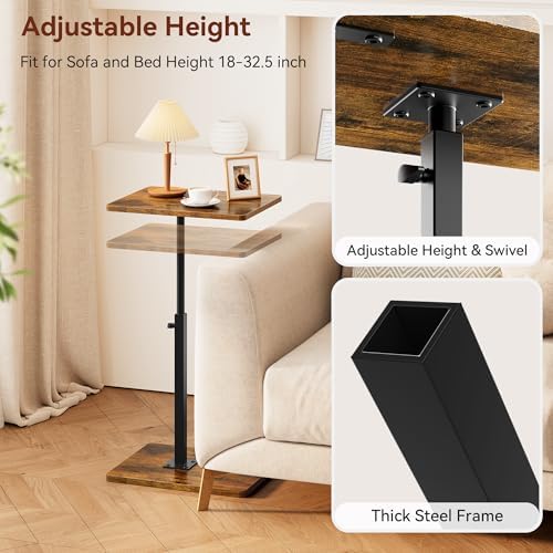 C Shaped End Table with Charging Station, Adjustable Height C Table End Table, 360°Swivel TV Tray Table for Small Spaces, Rounded Corners Couch Table, Side Tables Living Room for Sofa,Chair,Snack,Bed - Image 6