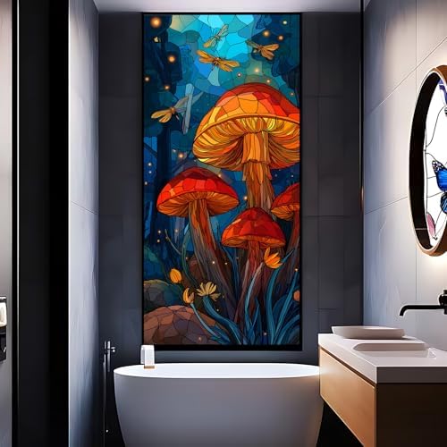 Decorative Scenic Frosted Window Film, Stained Glass Style Privacy Film, UV-Resistant Static Cling Film Suitable for Bathroom and Kitchen Glass (Mushroom, 17.51x39.37 inches) - Image 4