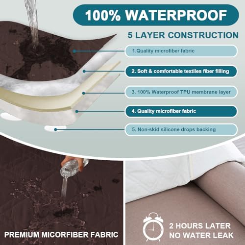 Turquoize 100% Waterproof Sofa Covers Couch Cover for 3 Cushion Couch Triple Non-Slip Sofa Slipcover Washable Furniture Protector for Pets, Kids, Dog (XL Sofa 78", Chocolate) - Image 3