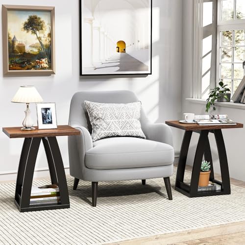 FROMJBEST End Table Set of 2, Side Table Living Room,Nightstand Black&Brown - Image 2