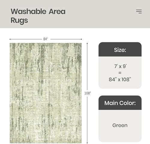 Valenrug 7x9 Area Rug, Abstract Washable Area Rugs for Living Room, Green - Image 2